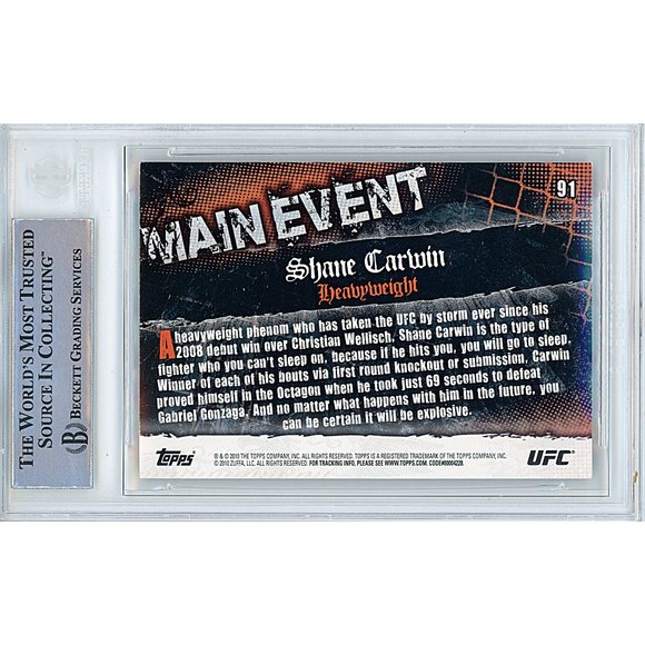 Shane Carwin Signed 2010 Topps UFC Main Event Card Beckett Slab MMA Autograph - Picture 2 of 5